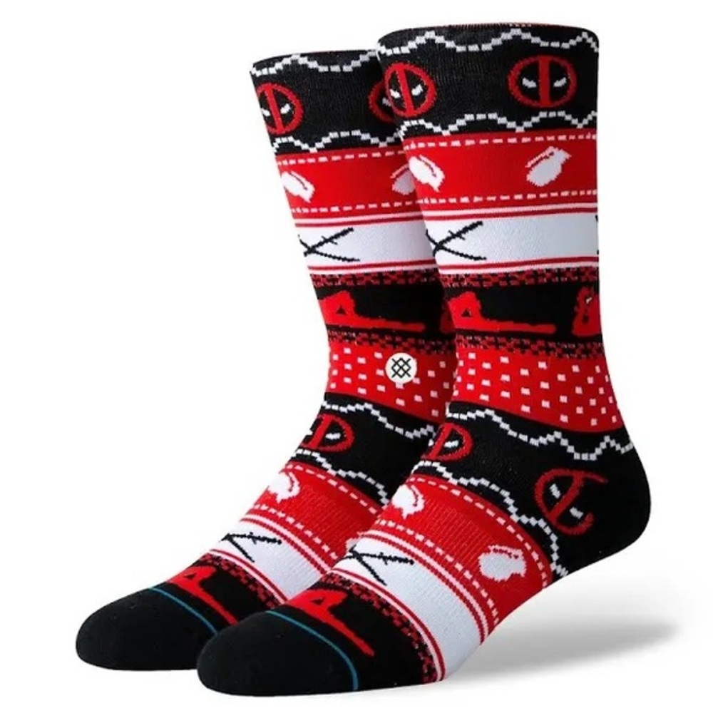Stance X Deadpool Ugly Sweater Christmas Socks Size L NEW